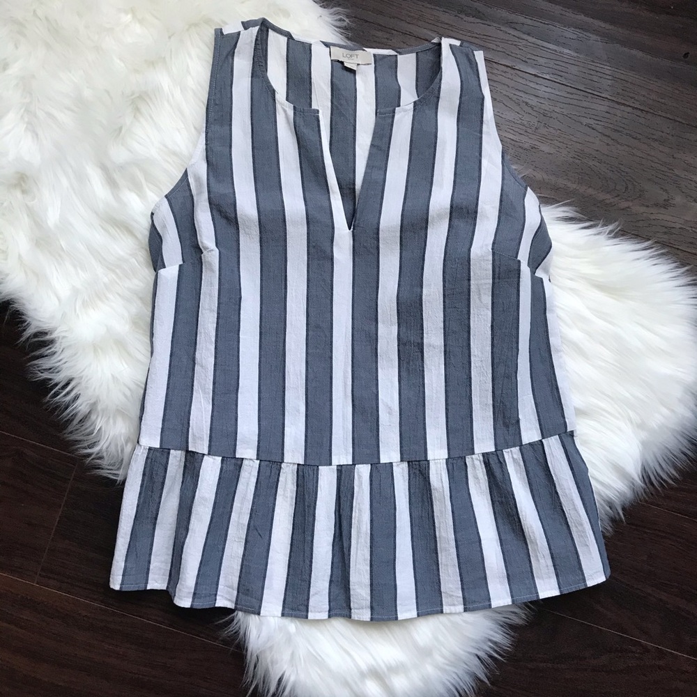 LOFT Striped Tank Top Split Neck Sz Small - Picture 2 of 6